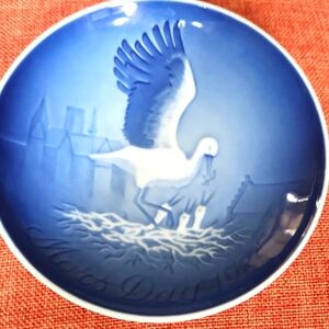 Blue Decorative Plate with Stork Design